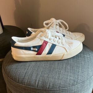 Gola White Sneakers with Blue and Red Stripes